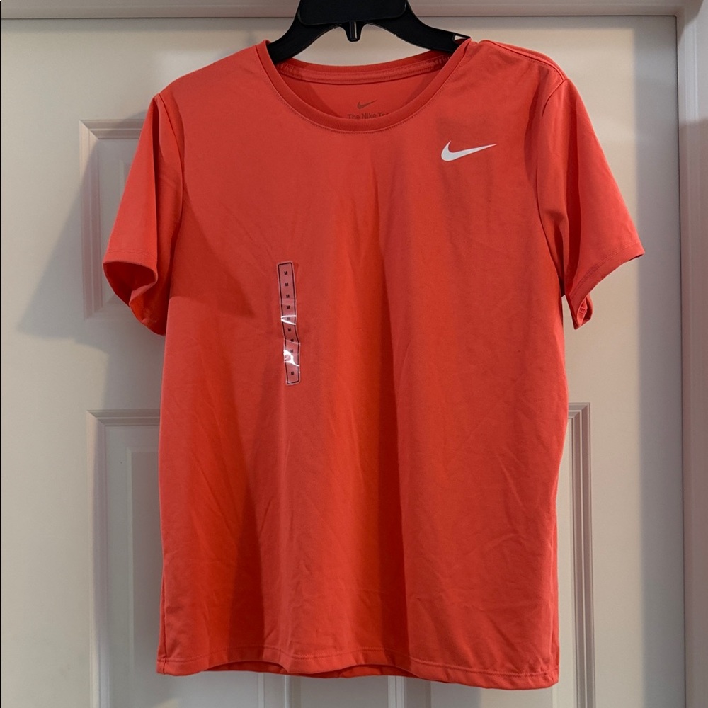 Nike Dri Fit Vibrant Orange Melon Tee with White Swoosh